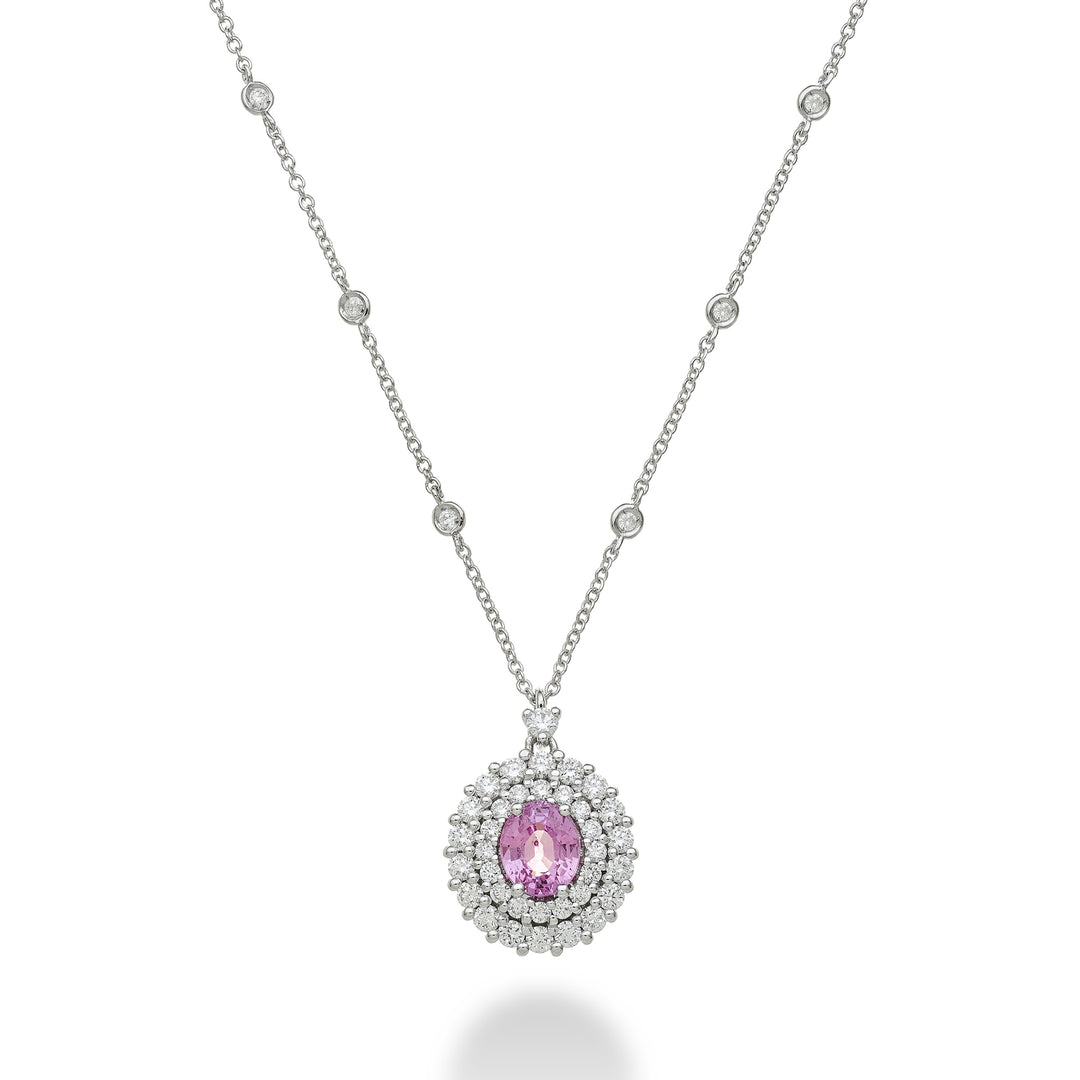 Golay ovale rosa Saphir-Halskette 6x5 mit doppelter Kontur PCL128DIZP65-23271110019