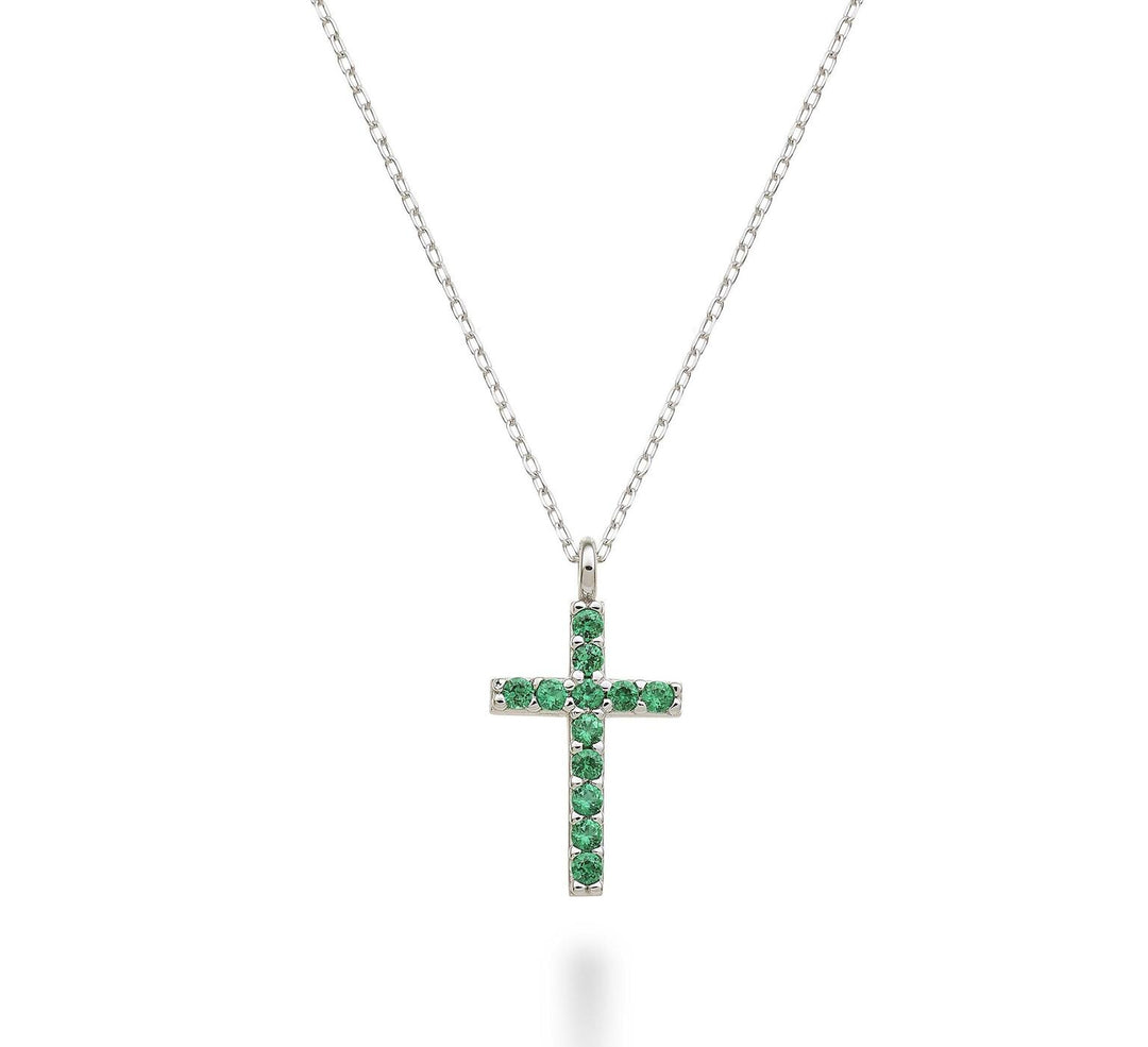 Nihama cl 18k Kreuz Größe 4 (1,7 cm) Weißgold mit Smaragden 0,20 ct NDCRO4O4SMR