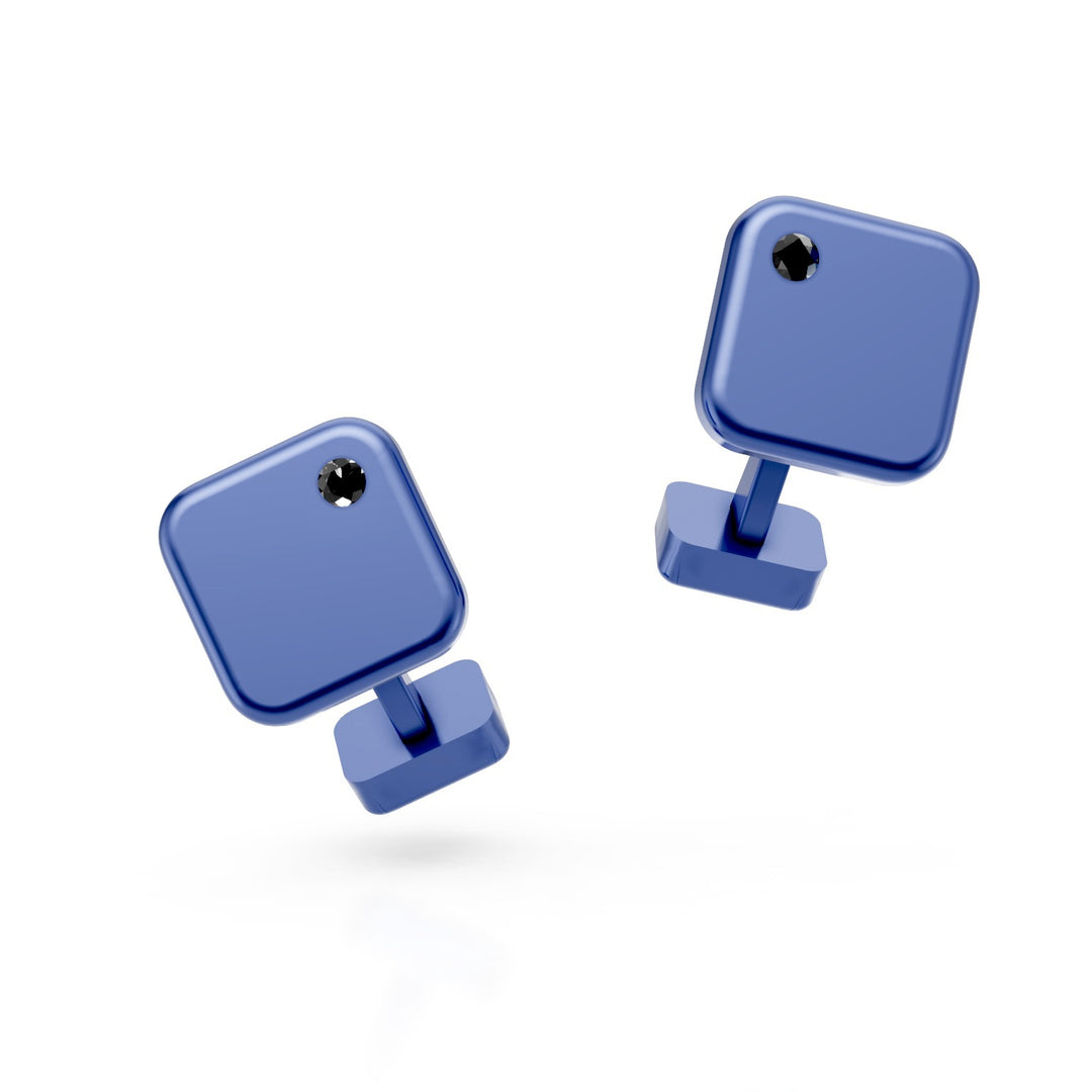 World Diamond Group cufflinks in blue titanium with embedded black diamond GGEM001BKBL