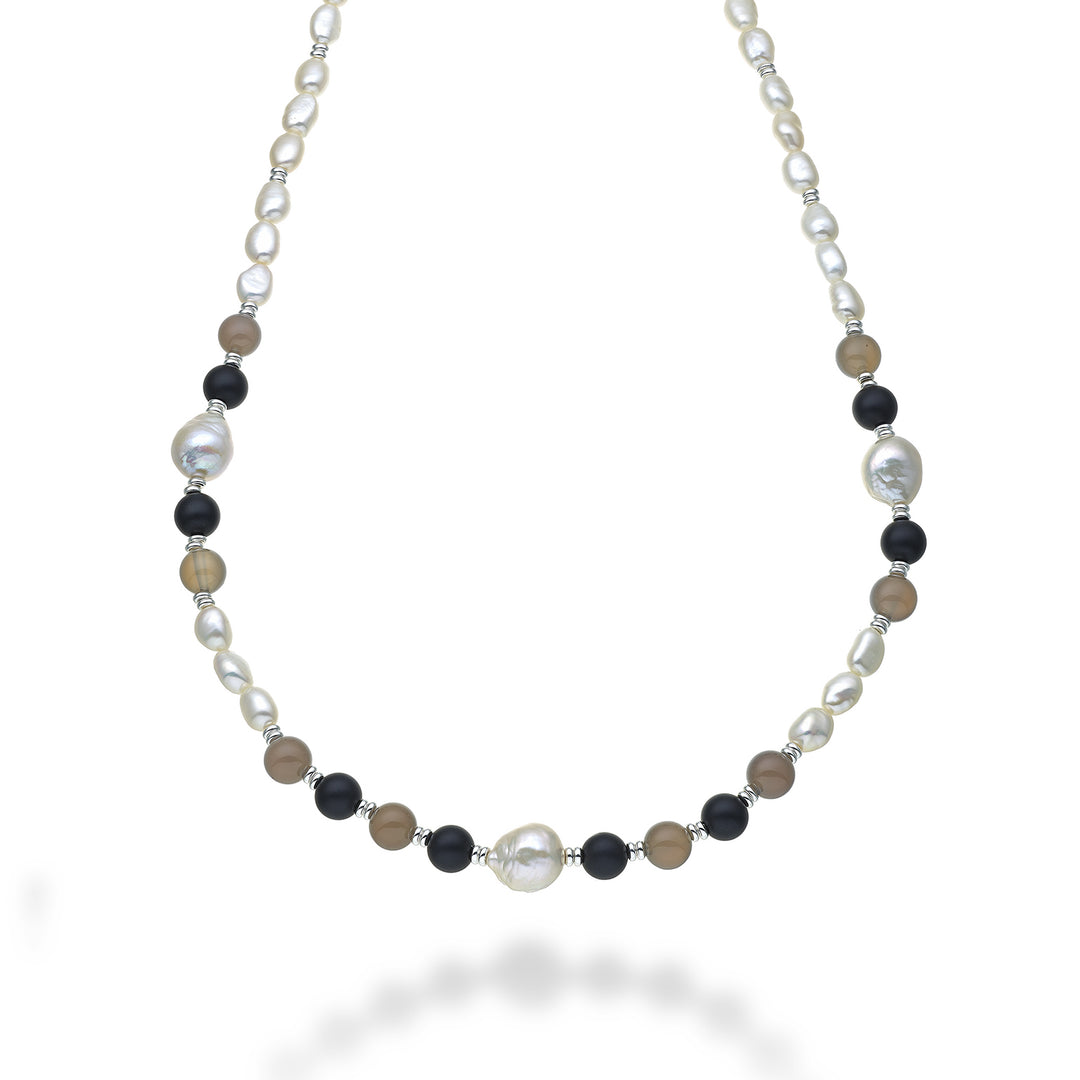 Mikiko cl ag925 fw bar 6/7 nucl.11/12 gray agate and black agate 8mm 60 cm MC7133A4AGATAGRIGI
