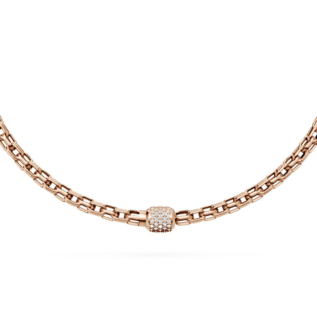 Golay ketting met zachte vierkante schakels, van 18kt roségoud en ingebedde sluiting met diamanten 42,5 cm GD004O3DIBI060