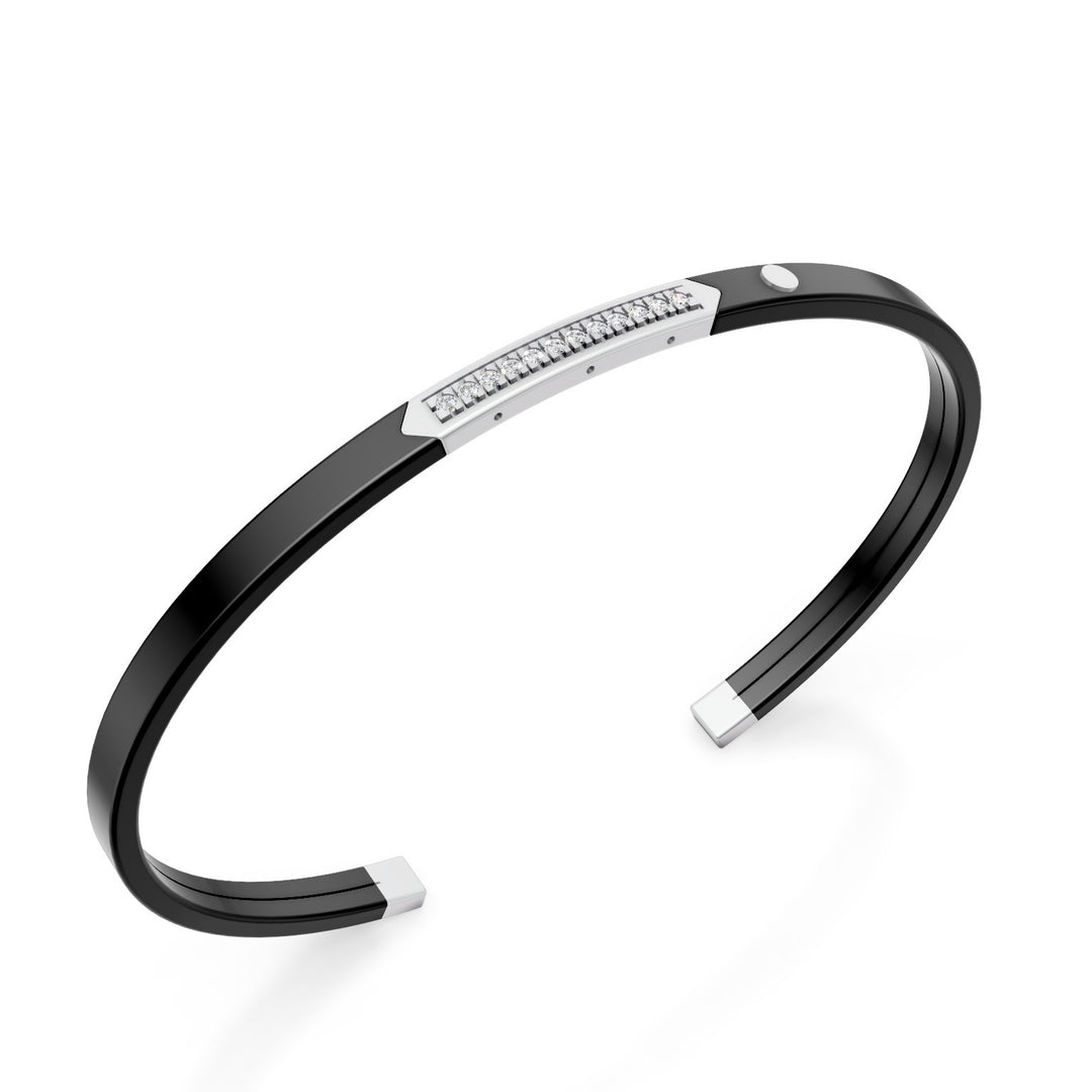 World Diamond Group Sklavenarmband aus schwarzem Titan, Platineinsatz, mit Diamantreihe, mittlere Größe GBR041PTDINE_M