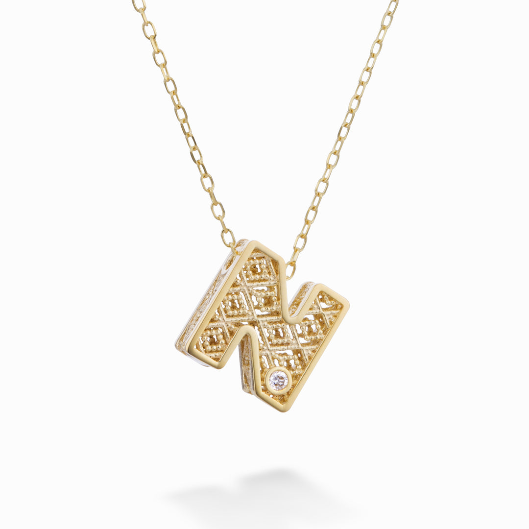 Nihama cl 18k letter n geelgoud diam. ct.0,01 NDLETNO1