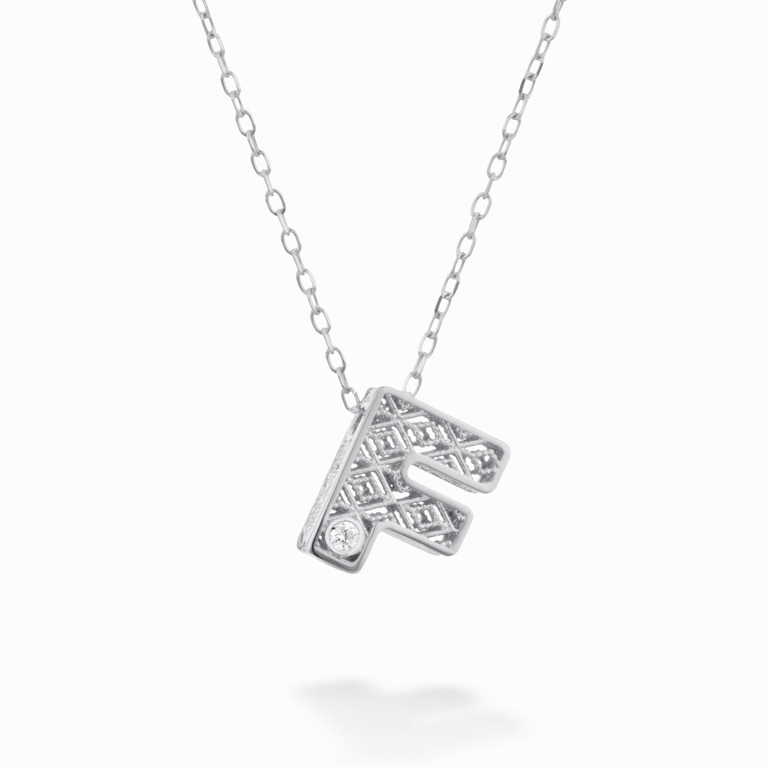 Nihama cl 18k letter f witgoud diam. ct.0,01 NDLETFO4