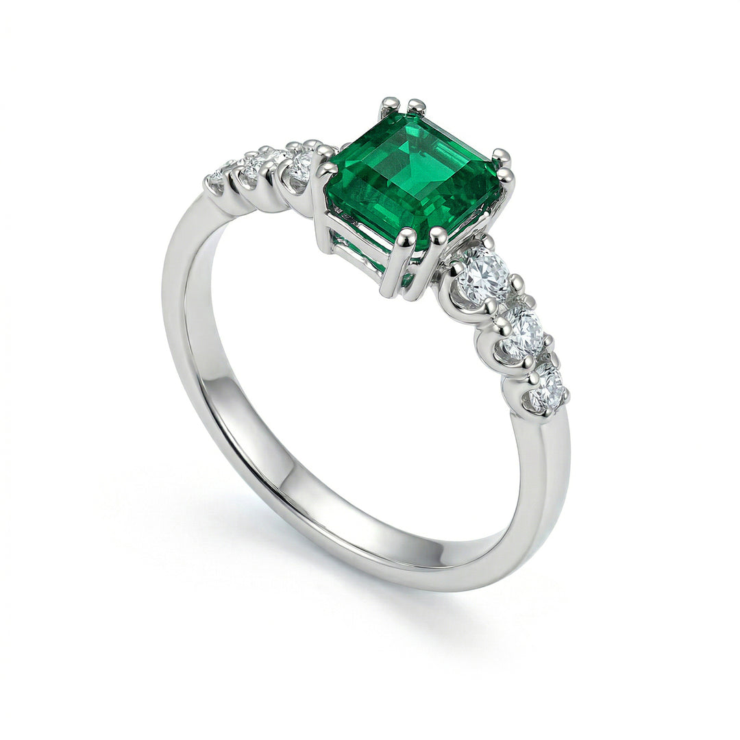 Golay okt smaragd solitaire ring 6x6 met latere stenen ACL454DSM66-24157110039