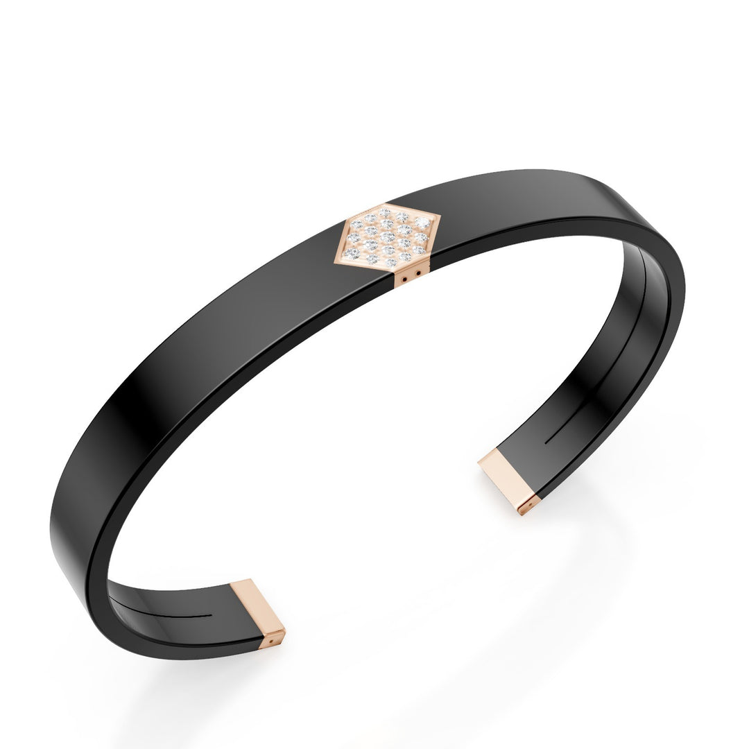 World Diamond Group armband in zwart titanium, 18kt roségouden inzetstuk, geplaveid met diamanten, middelgrote maat GBR040O3DINE_M