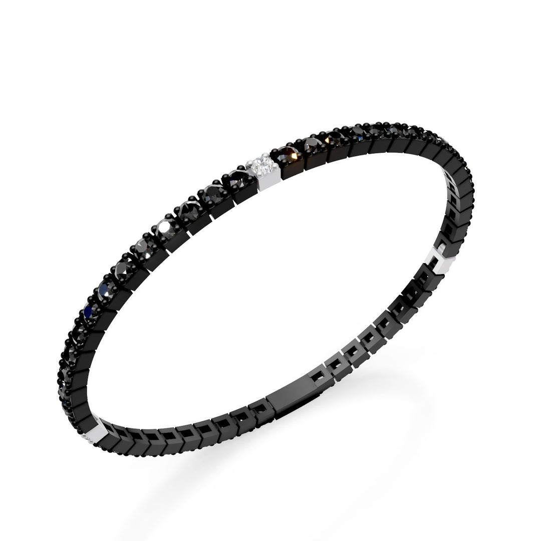 World Diamond Group tennis bracelet in black titanium, with black diamonds and three platinum inserts with white diamonds, 18.5cm, second size GBRT002E3PTDINE-185