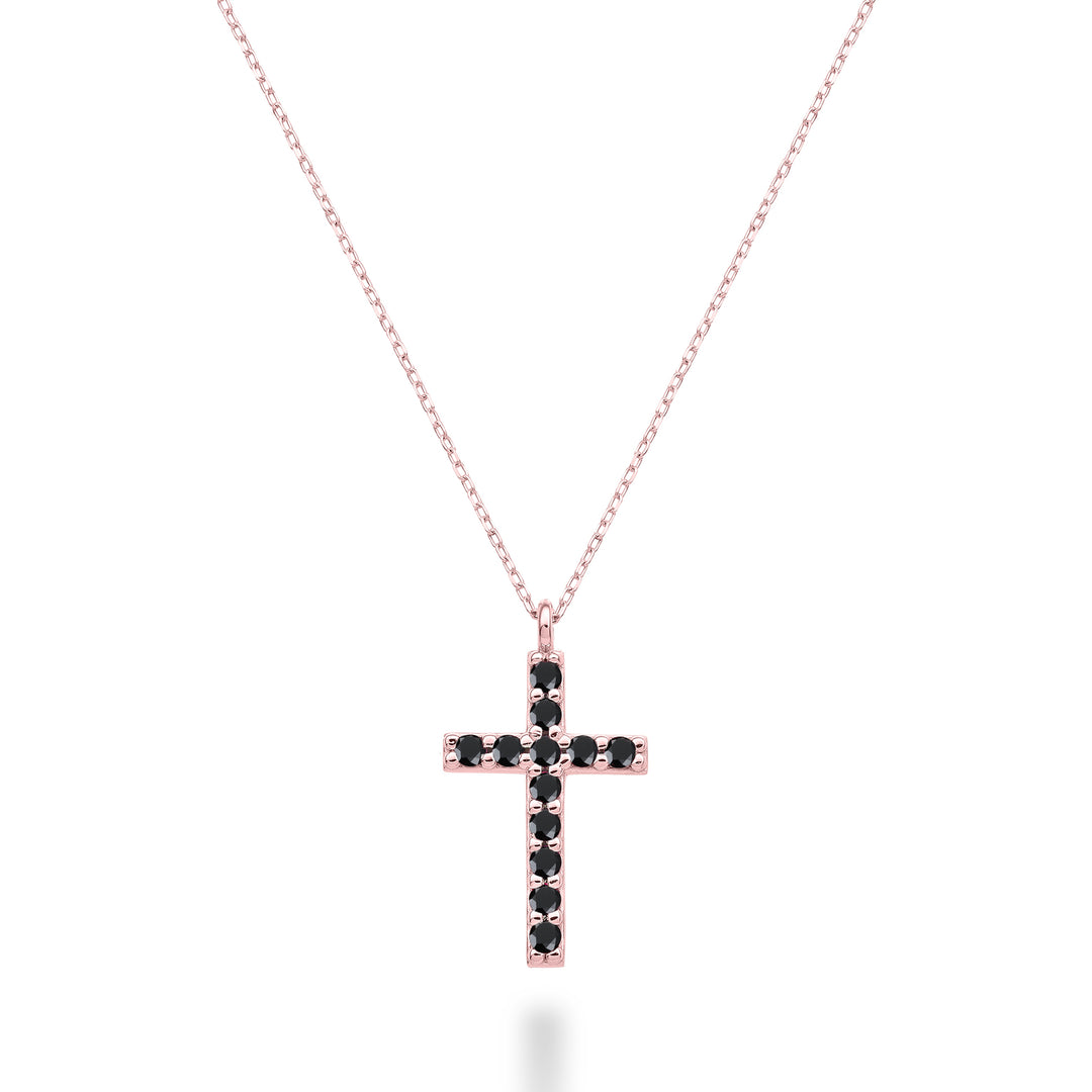 Nihama cl 18k cross size 4 rose gold with black spinel 0.22 ct NDCRO4O3SBK
