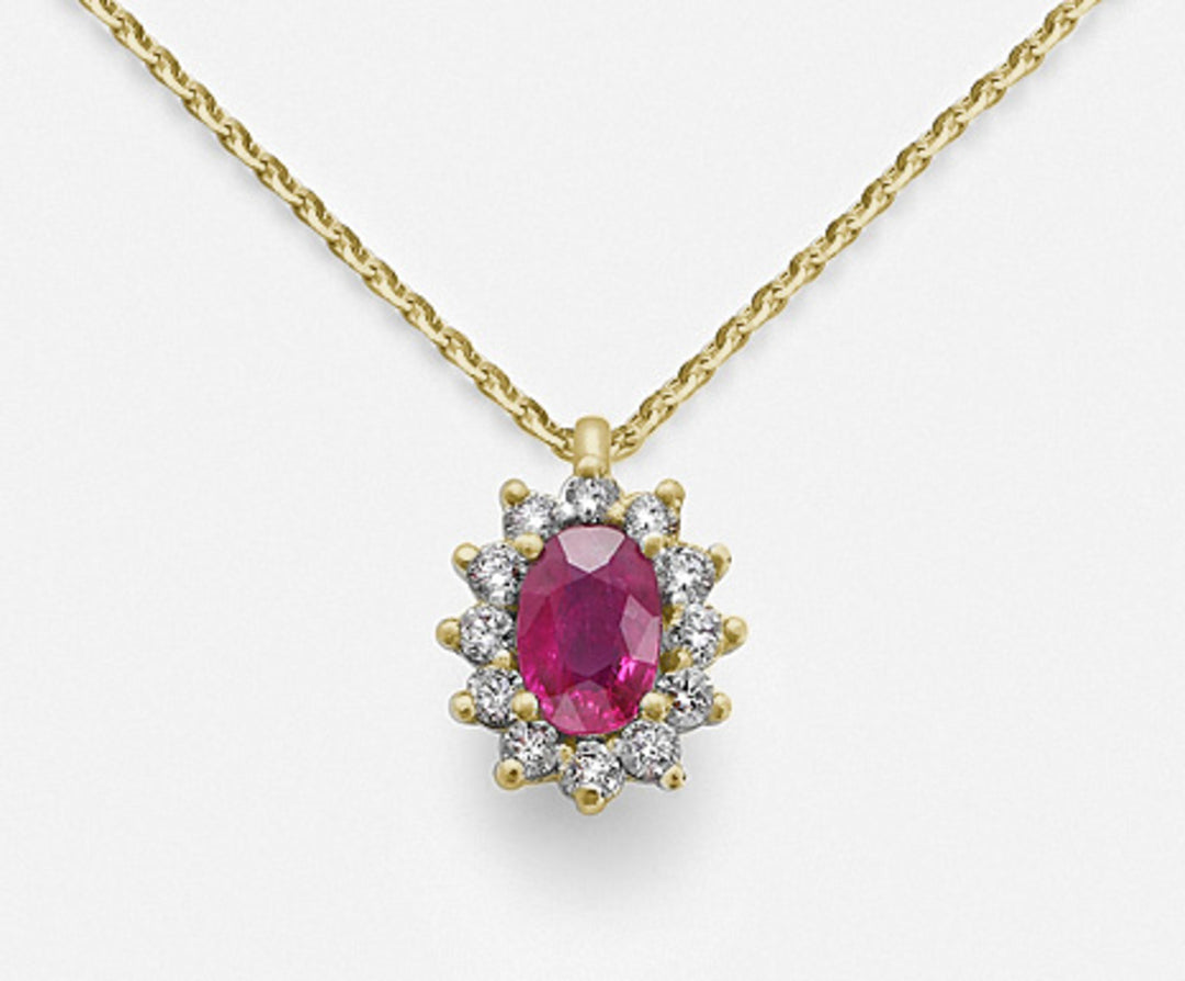Nihama cl 18k robijn n. ovaal 6x4 ct.0,62 diam. 0,23 ct geelgoud ND5047O1RBN062