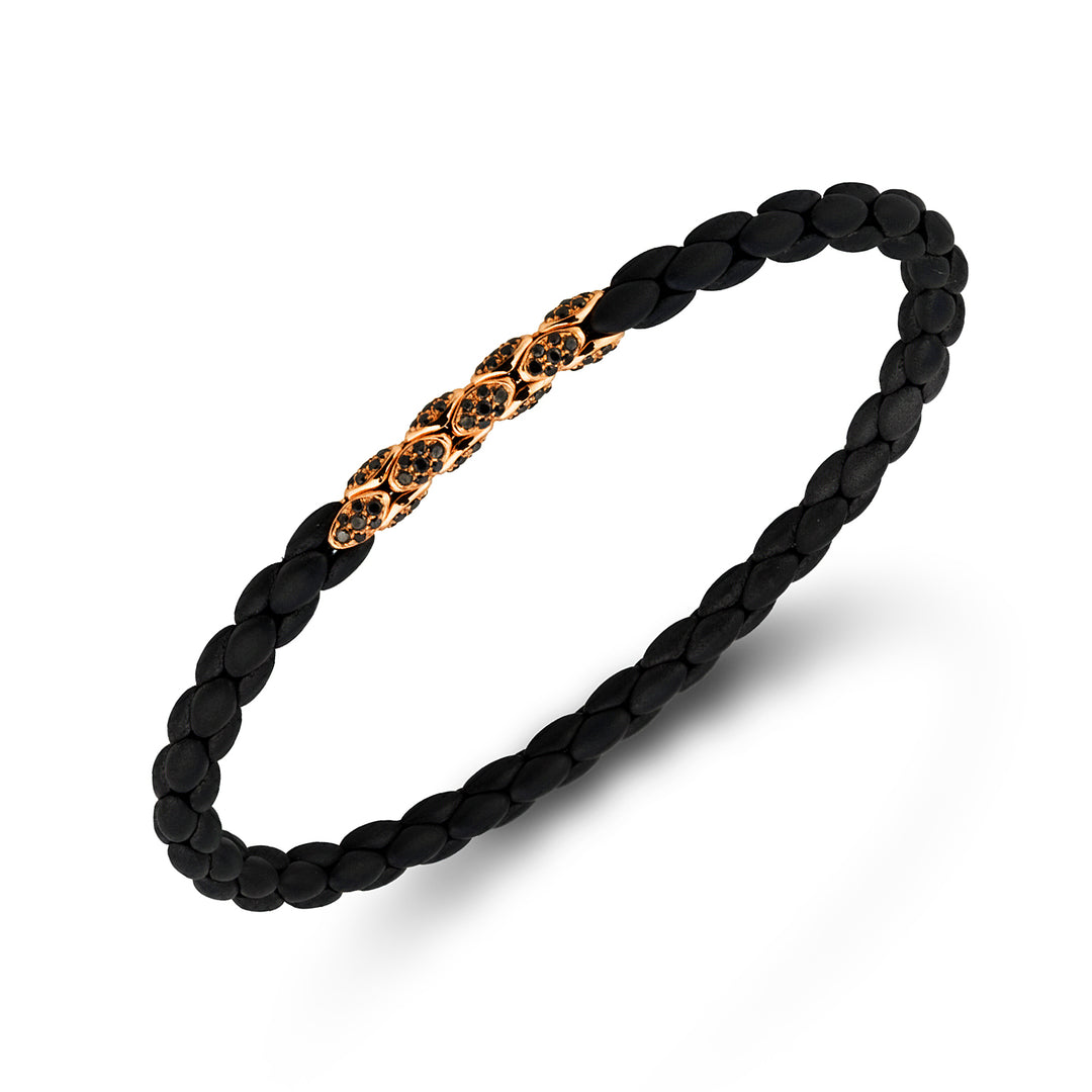 Golay zwarte titanium armband, met 8 18kt roségouden pavet-inzetstukken, visgraatschakel, 17,5 cm GBR032E8O3BKNE-175