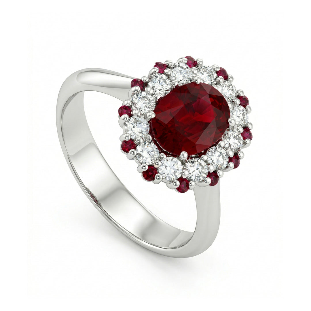 Golay oval ruby ring 8x6 with diamonds+rubies outline APU218DIRU-17334110058