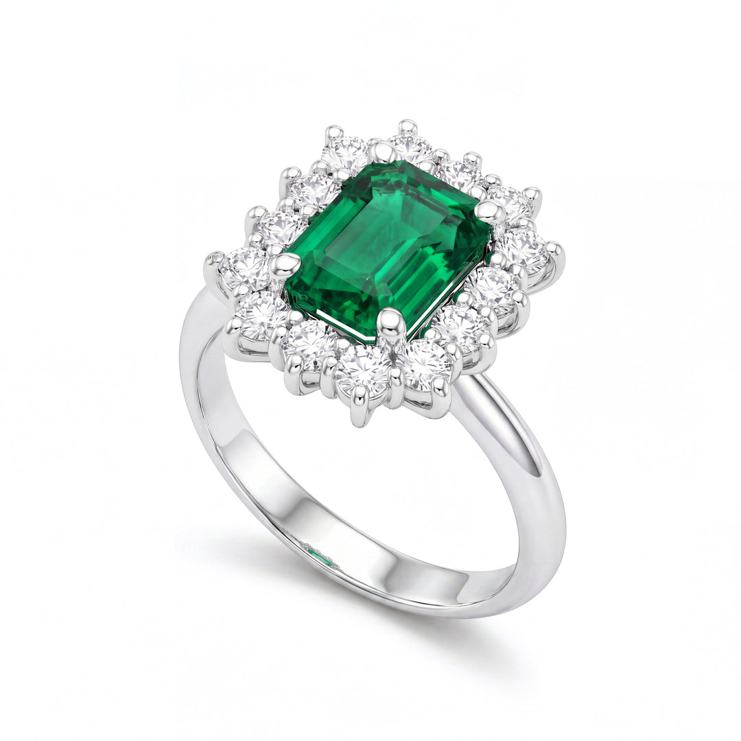 Golay oct emerald ring 8x6 with diamond outline ACLC901DSM86-26163110090