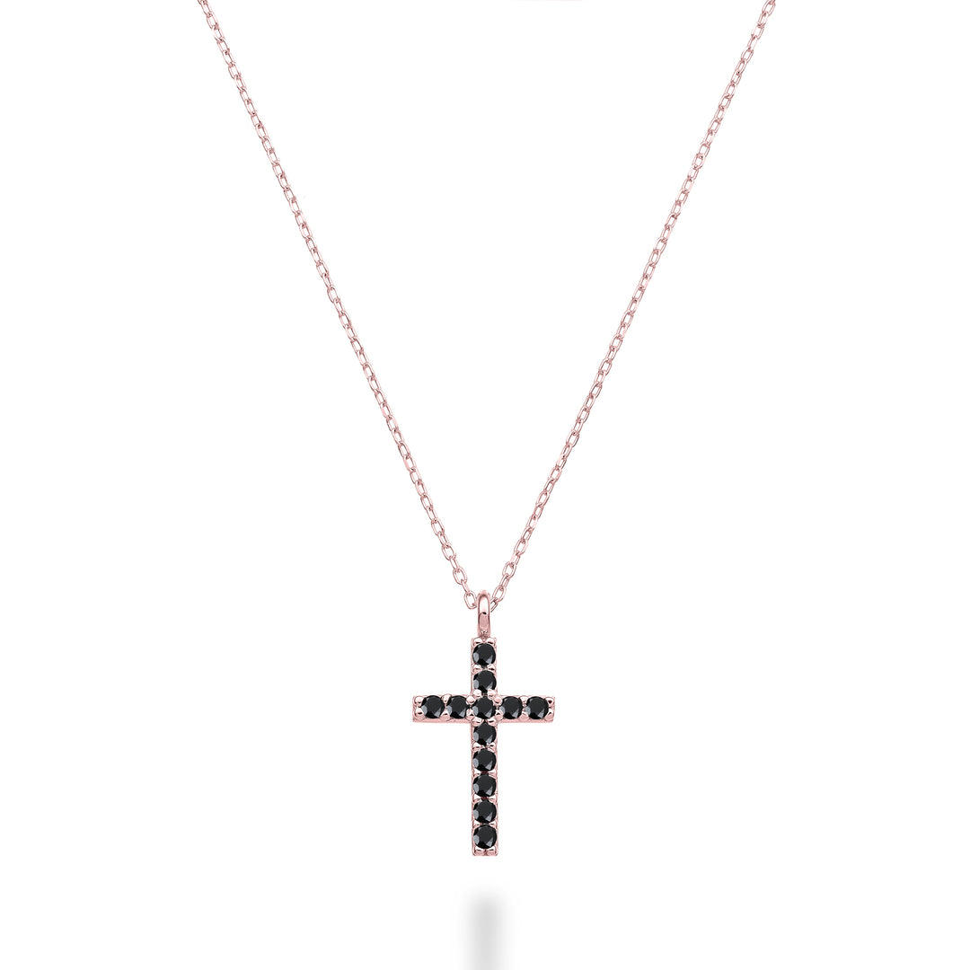 Nihama cl 18k cross size 3 rose gold with black spinel 0.13 ct NDCRO3O3SBK