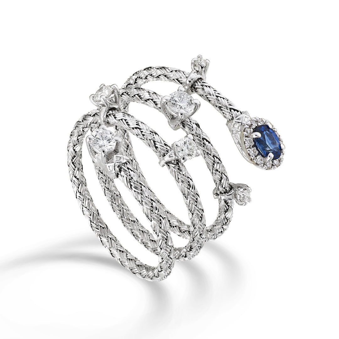 World Diamond Group een 18k ovale natuurlijke saffier mesh 4x3 ct.0.21 diam. 0,13 ct witgoud GAMAGLIA01DIZFO4