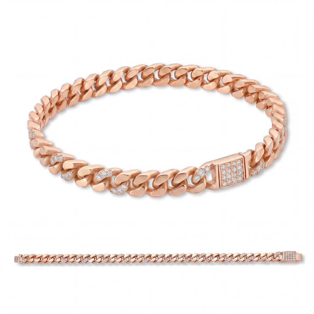 X-Diamond bracciale groumette 24 maglie oro liscie 9kt + 9 maglie incassate 9k oro rosa + ch full pave&