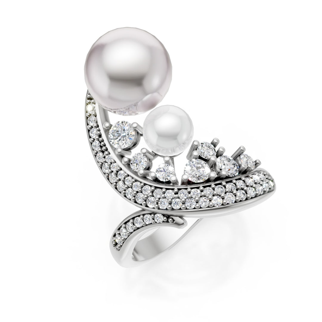 Golay gebogen meerstenen ring diamanten en witte parels AMP707DPEB-25140110101