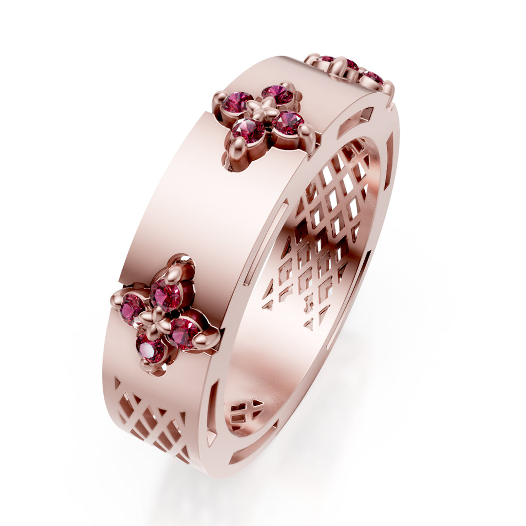 Golay half round satin band ring with pink rubies AFFI04RUSR