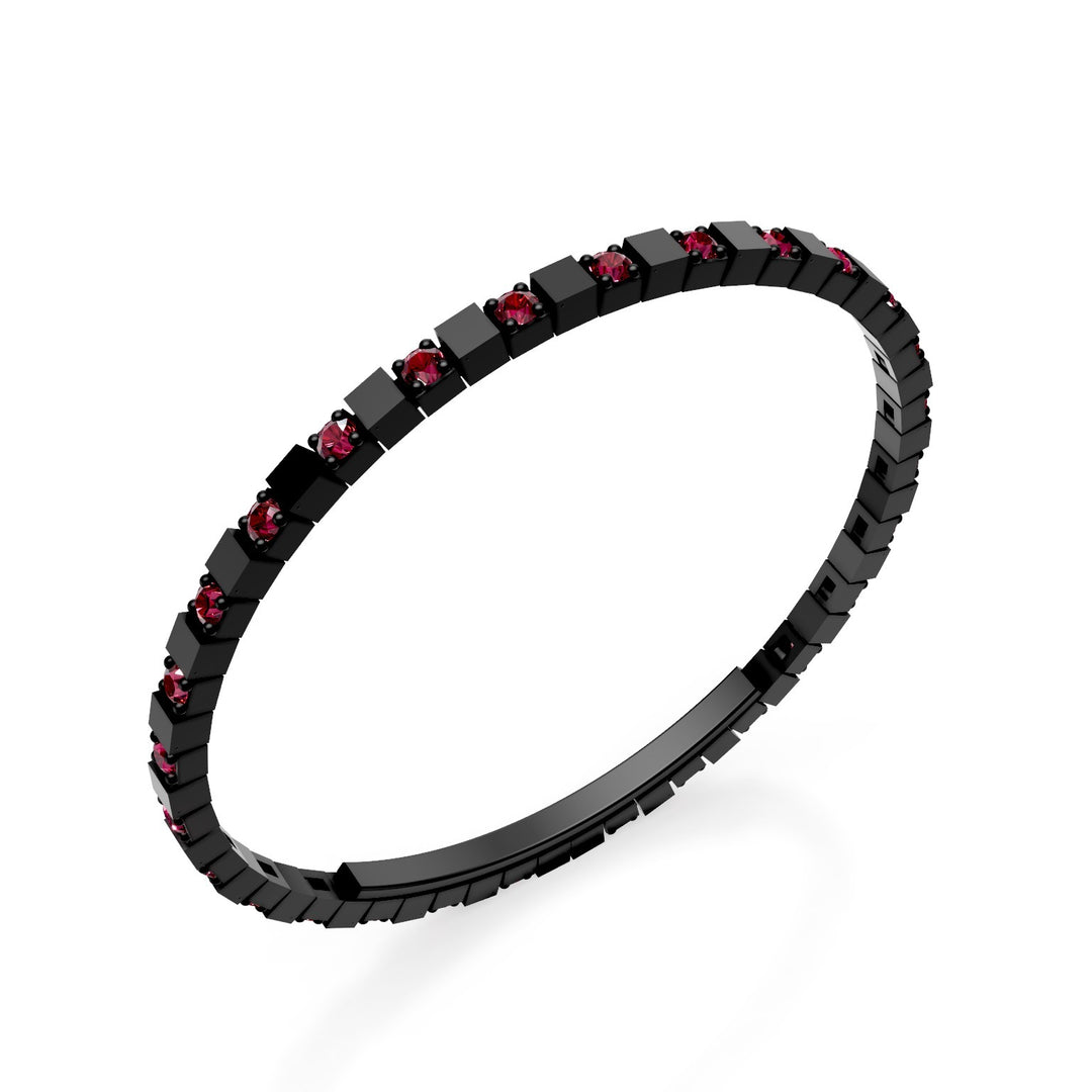 X-Diamond black titanium tennis bracelet with alternating rubies with butterfly clasp, 18.5cm, third size LXDBRT013ALRUNE-185