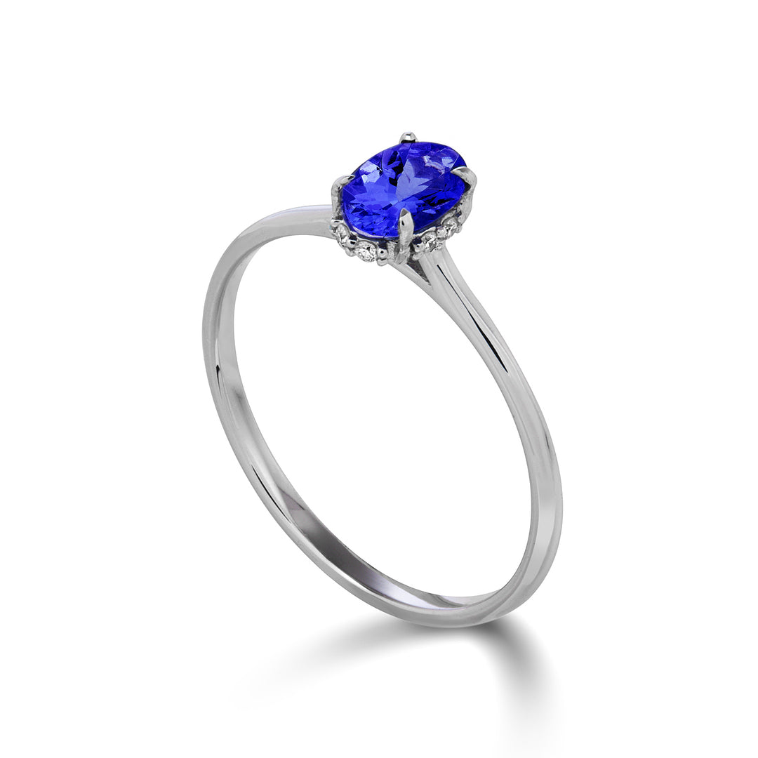 Mikiko een 18k tanzaniet ovaal 5x4 bezet met diamanten MA5218O4TZN