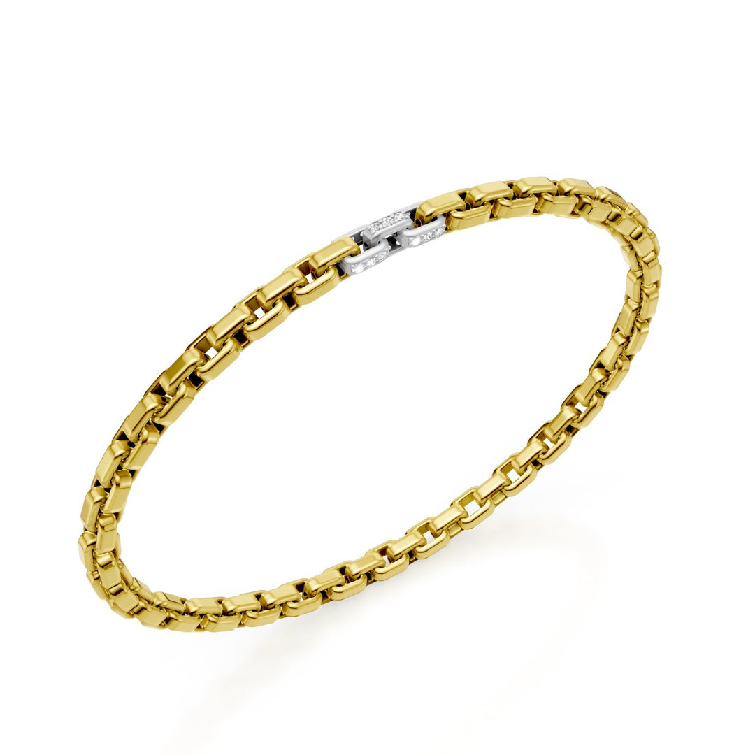 Golay 9kt geelgouden armband, met 3 geplaveide platina inzetstukken, vierkante schakel, 18 cm GBR033E3R1PTDIL-180
