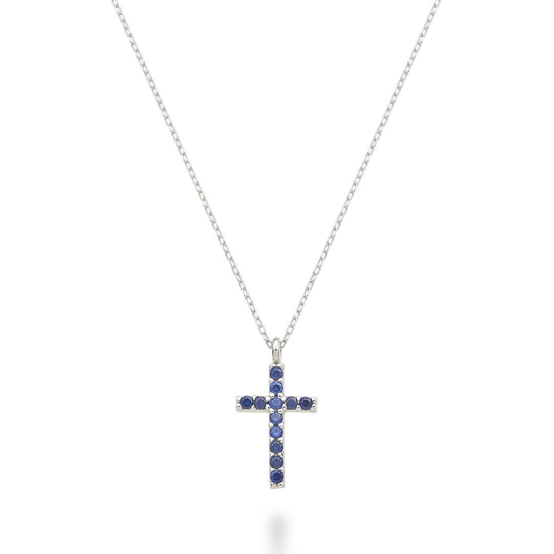 Nihama cl 18k kruis maat 3 (1,4 cm) witgoud met 0,15 ct saffieren NDCRO3O4ZFR