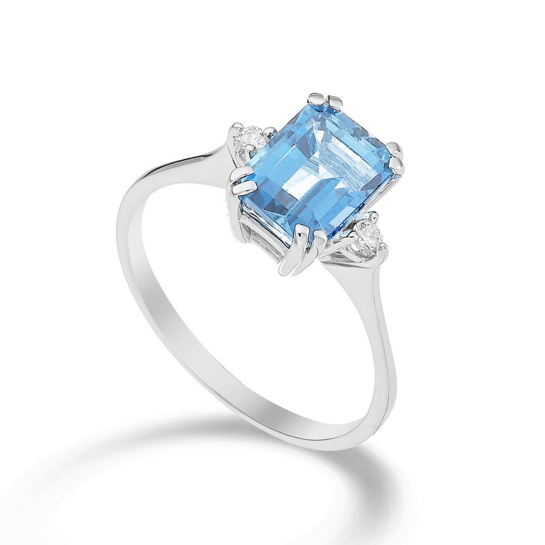 Mikiko, ein achteckiger blauer Topas aus 18 Karat, 8x6 ct.2,10 Durchm. ct.0,06 MACL090DITPAZ3O4