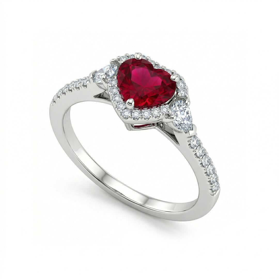 Golay heart-shaped diamond and ruby ring 6x8 with lat drops ACLC109DIRU68-22035110103
