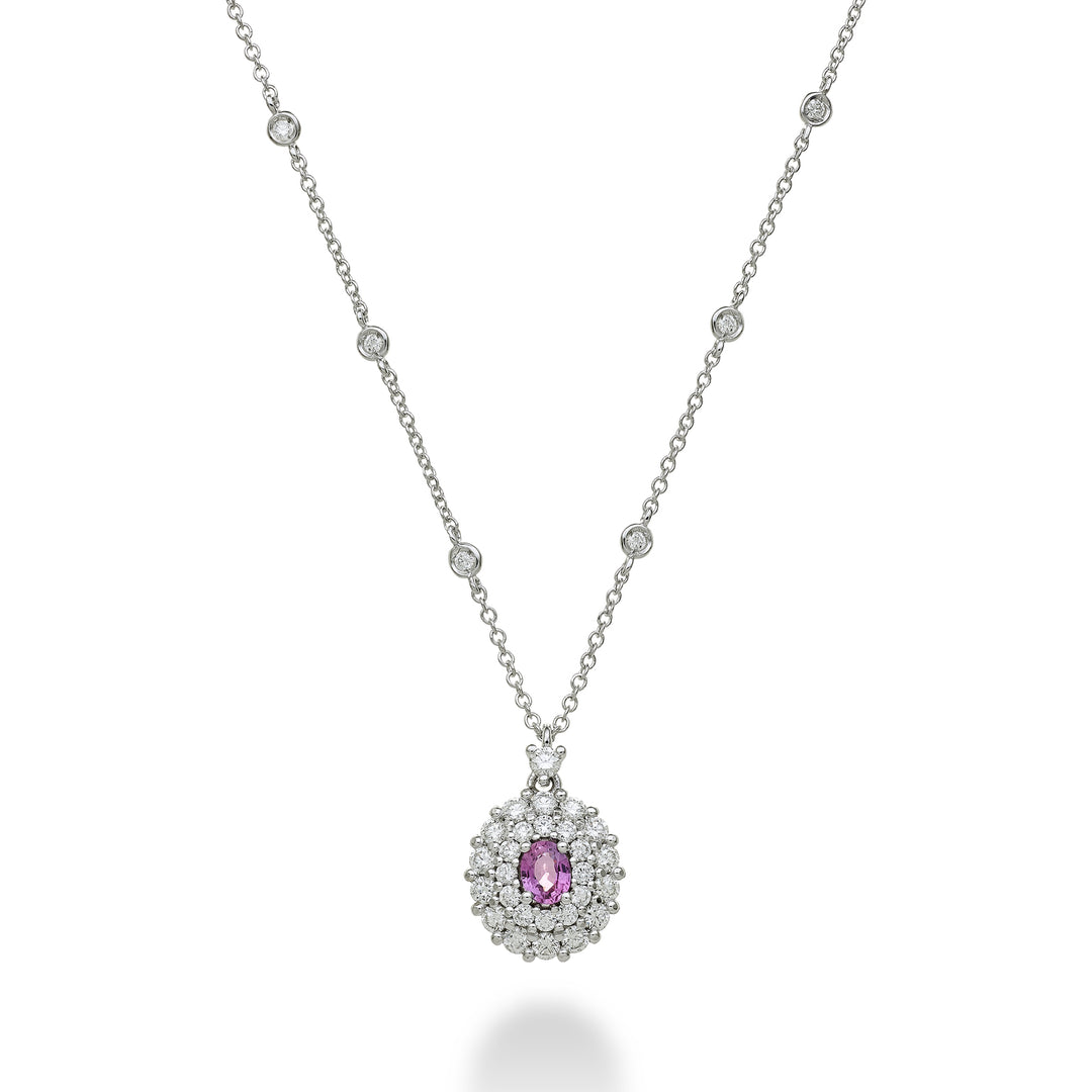 Golay ketting met ovale roze saffier maat. 4x3 met dubbele PCL128DIZP34-23271110018