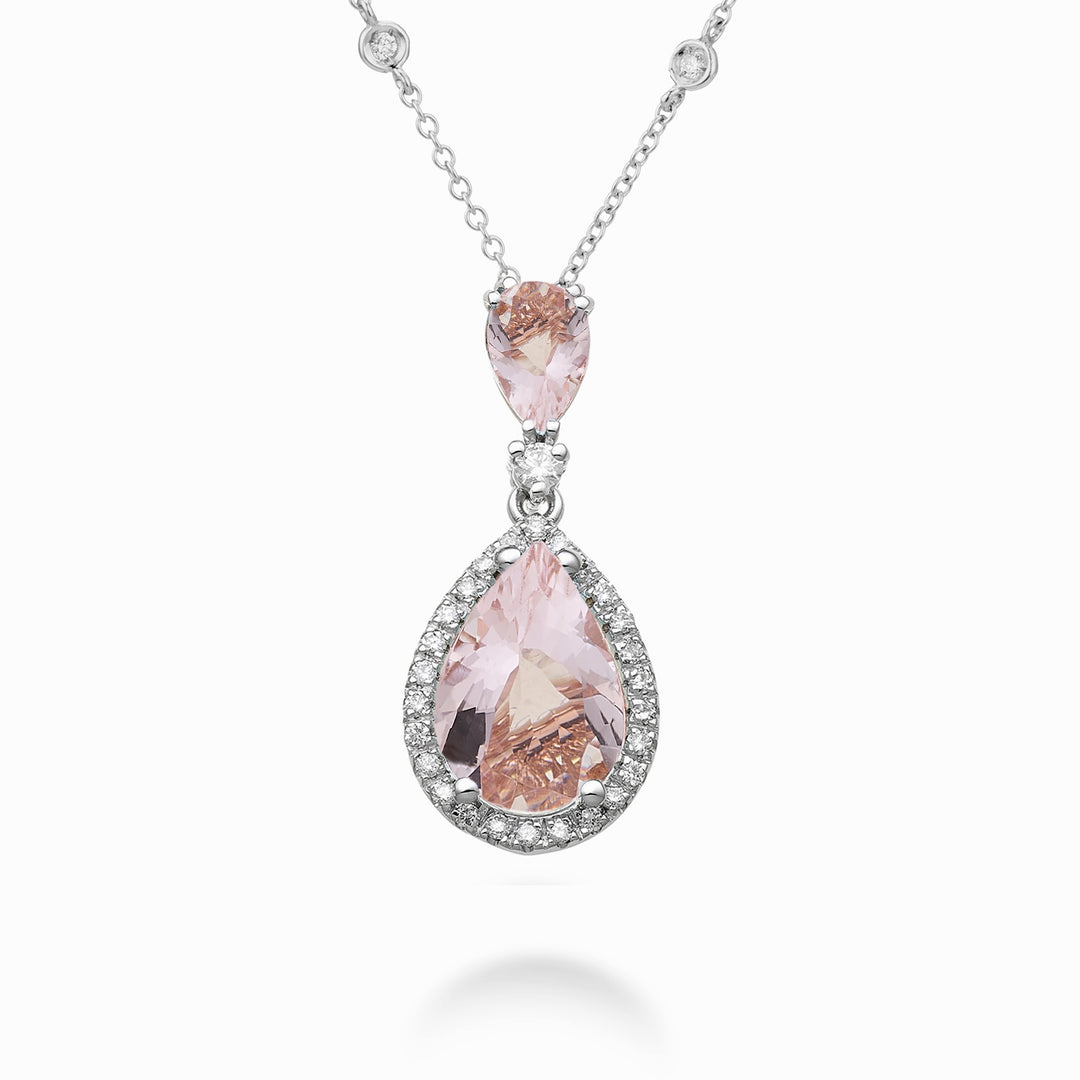 Golay necklace drop morganites 10x7 and 6x4 and diamonds PCLC209DMO710-23250110097