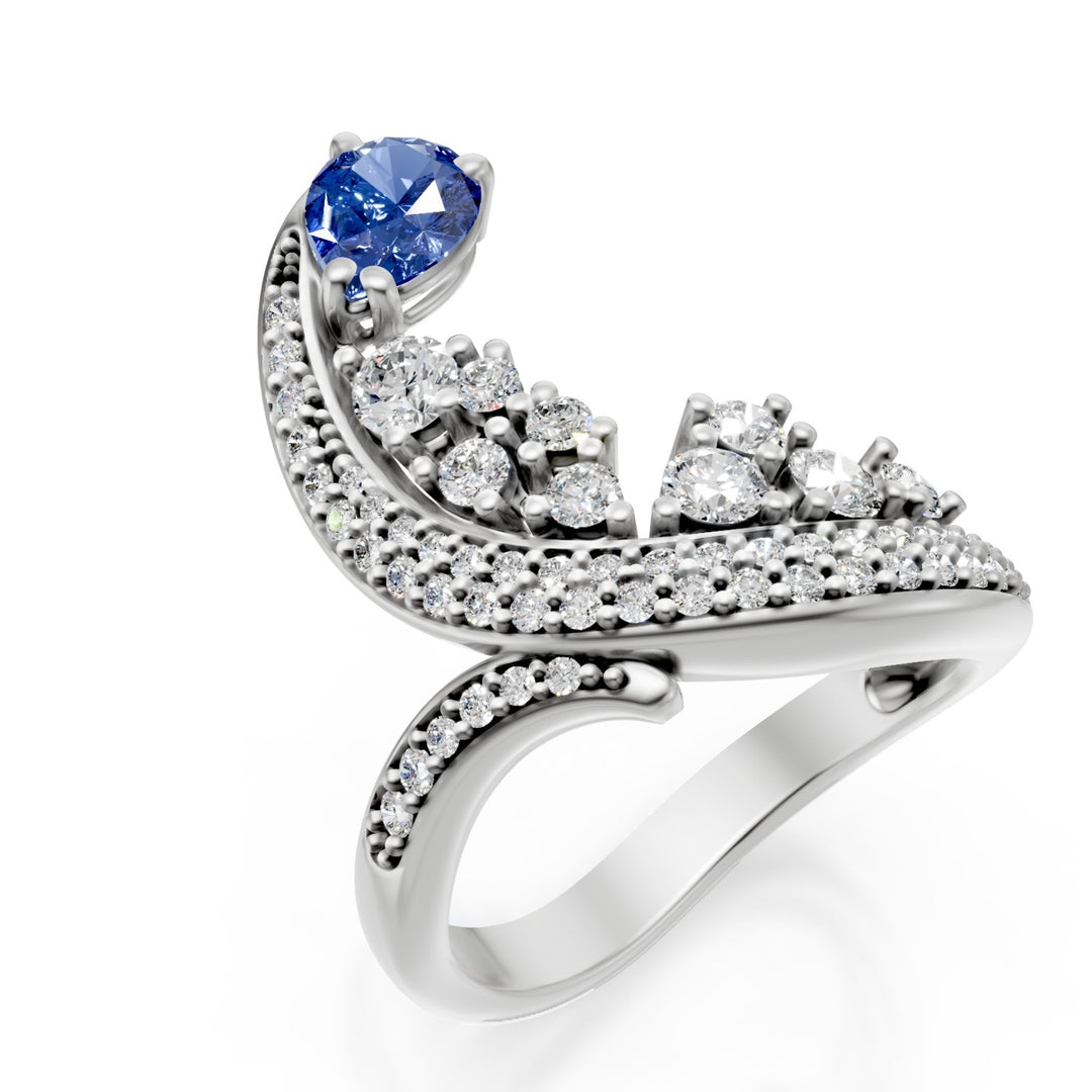 Golay curved multi-stone ring diamonds and sapphire drop AMP724DZB-25170110207