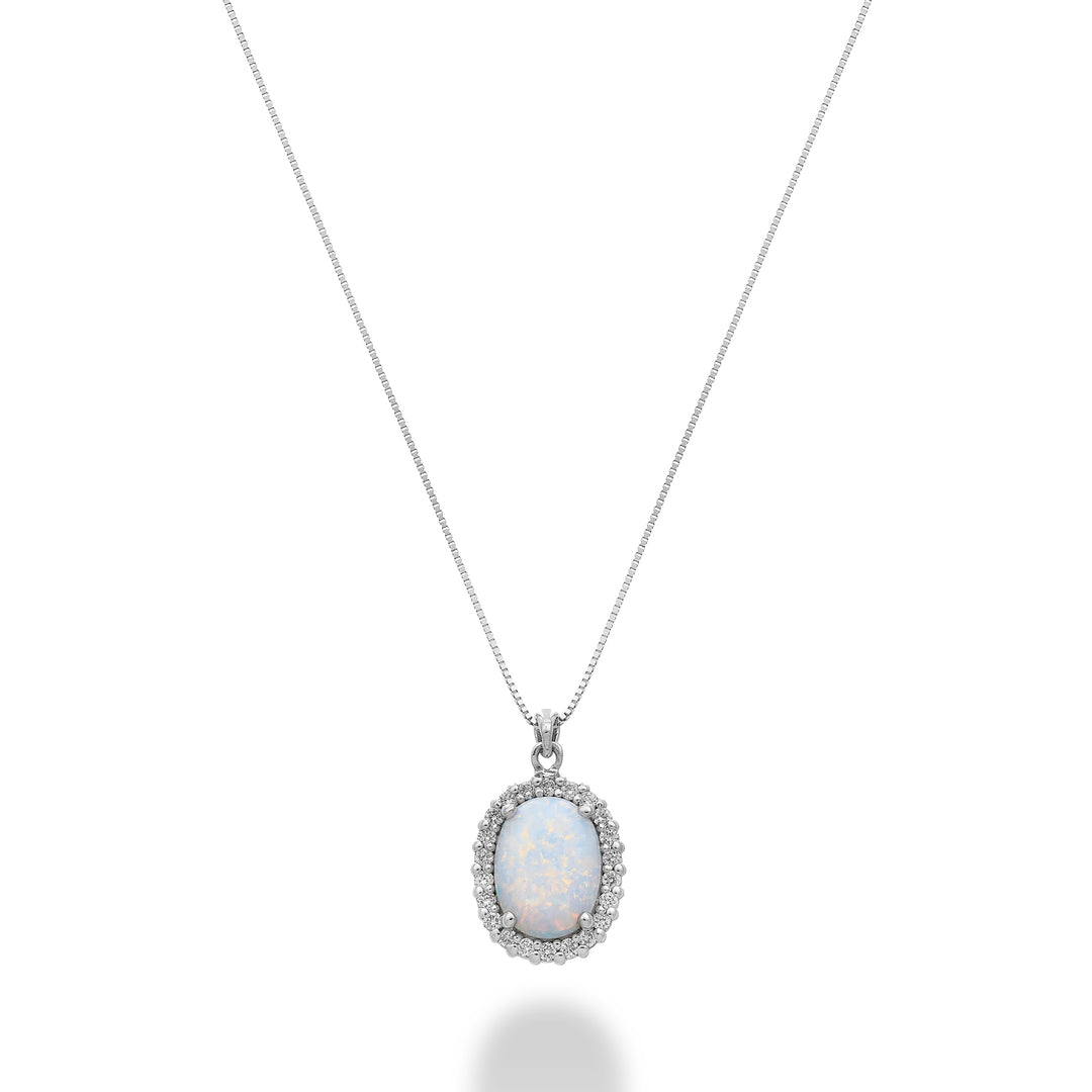 Nihama cl 18k opaal cabochon ovaal 10x8 en diamanten omlijning ND5194O4OP
