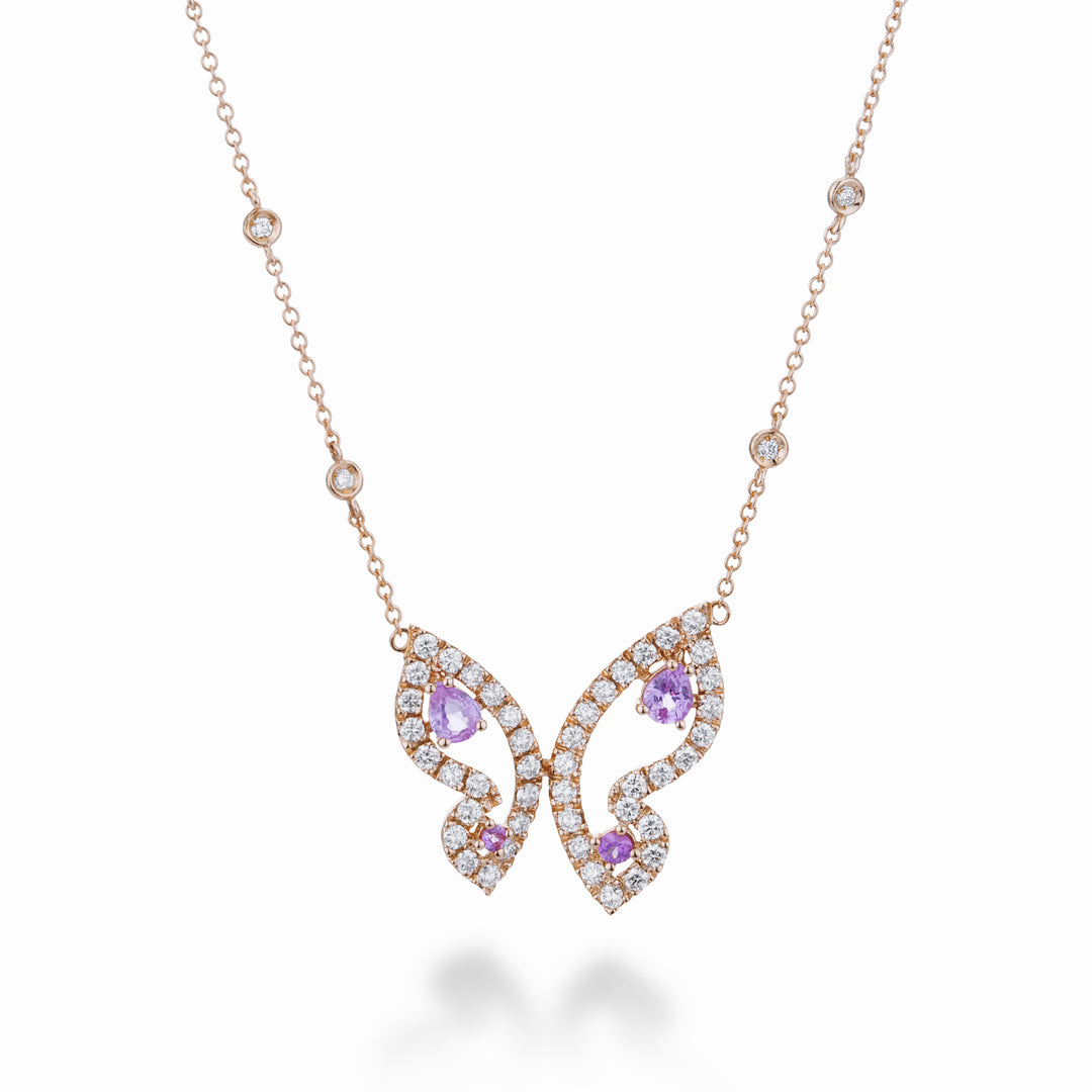 Golay kleiner Mariposa-Halsband mit rosafarbenen und diamantfarbenen Saphiren GFFA009DZP-23059110033