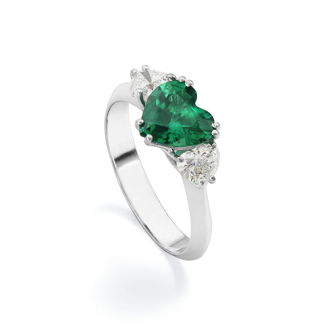 X-Diamond ring xd 750 gold with lgd heart and recreated emerald