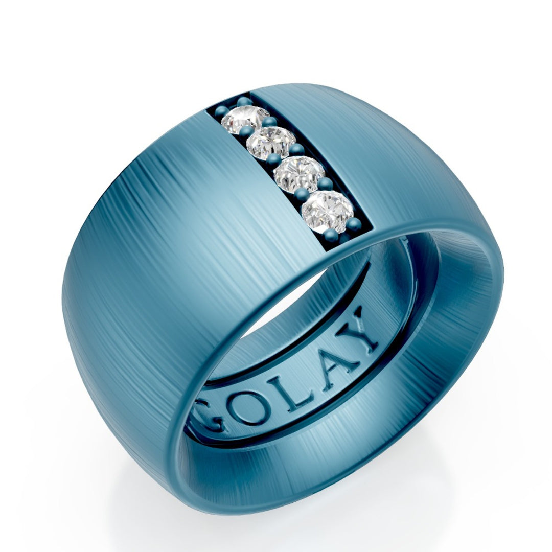 Golay blue titanium fabric texture band ring, size 15, with internal spring for reduction GAN028DIBLTX-15