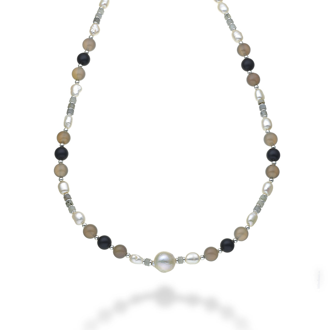 Mikiko cl ag925 fw bar 6/7 nucl.11/12 gray agate and black agate 8mm 60 cm MC7134A4AGATAGRIGI