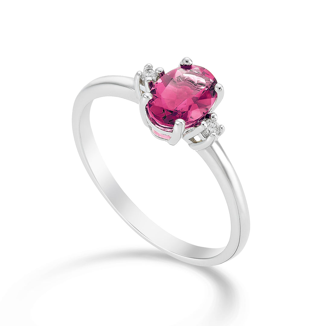 Mikiko, ein ovaler rosa Topas aus 18 Karat, 7 x 5 ct. 0,80 Durchm. ct.0,03 MA5073O4TPPK