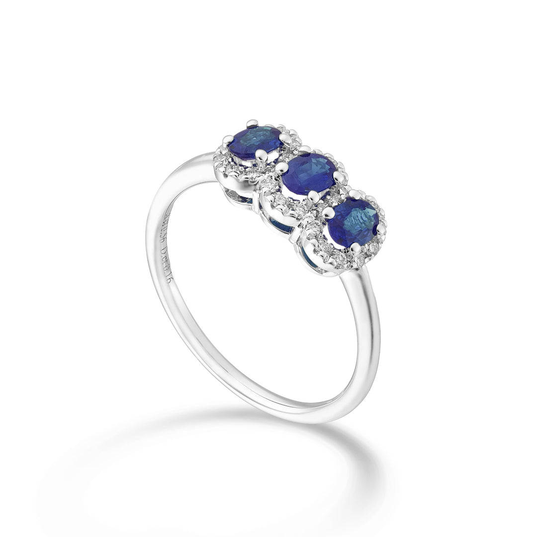 Nihama een 18k ovale trilogie saffier 4x3 ct. 0,60 diam. 0,16 ct NA5194O4ZFD43