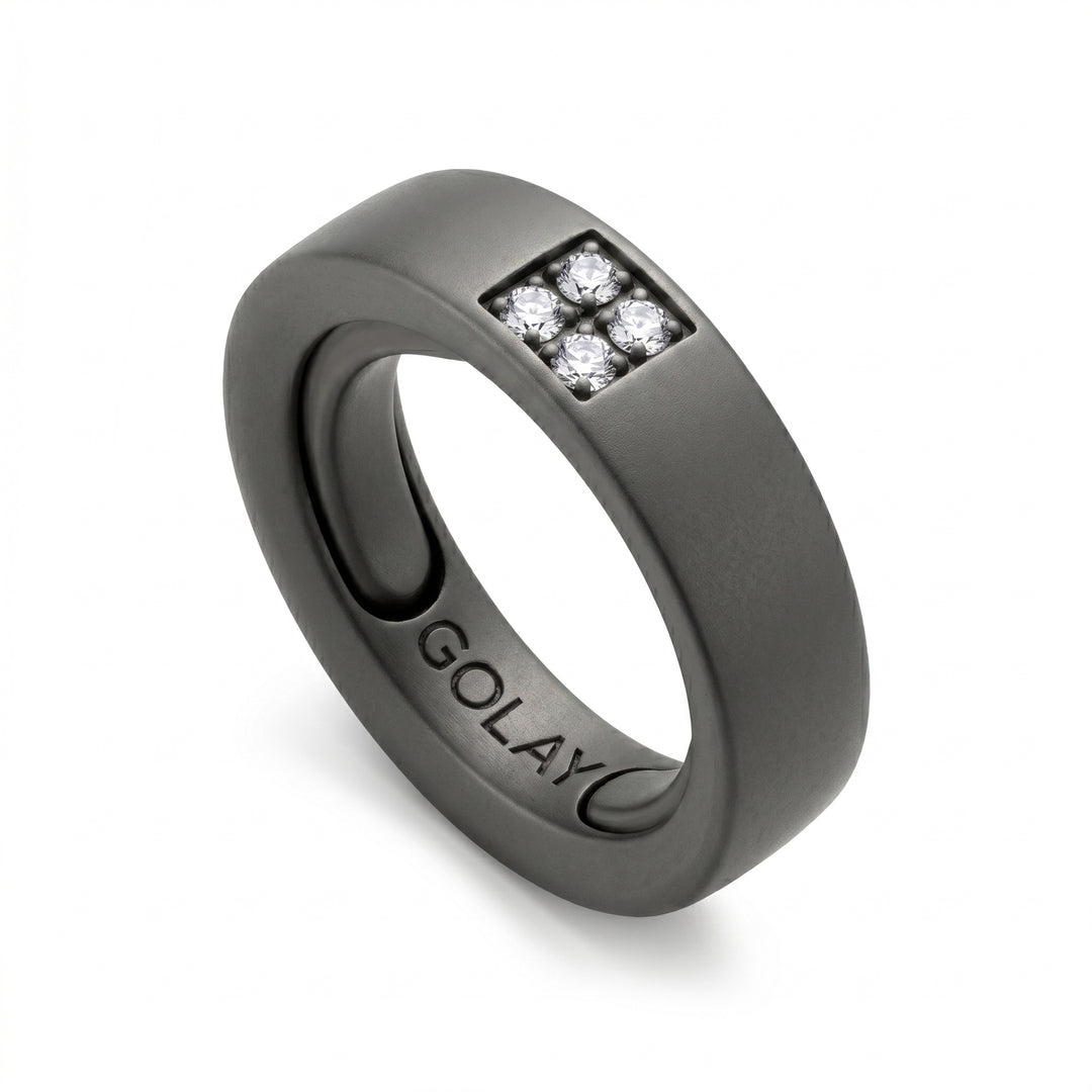Grauer Titanring der World Diamond Group mit Diamanten von insgesamt 0,10 ct, einstellbare Größe mit Lagern von 14 bis 18 GAN034DIGR-1418