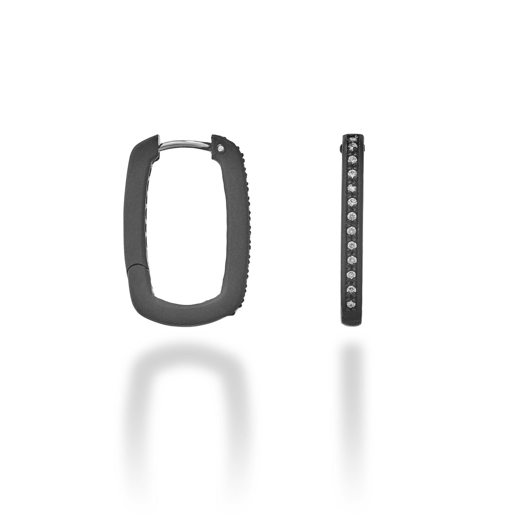 Golay single ring element earrings in black titanium chain, with 18k rose gold post set with diamonds GOR026O3DINE