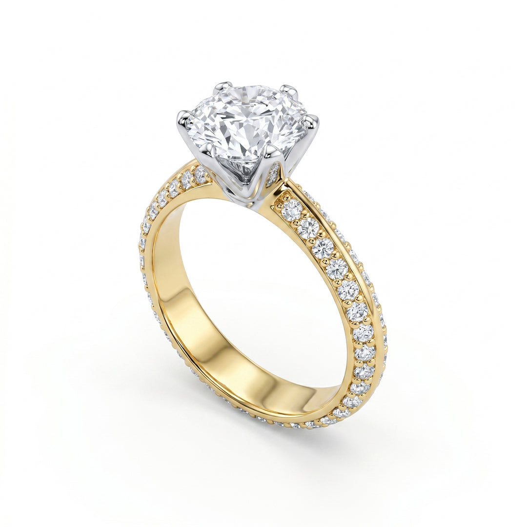 Golay solitaire ring zes tanden tweekleurige schacht pave&