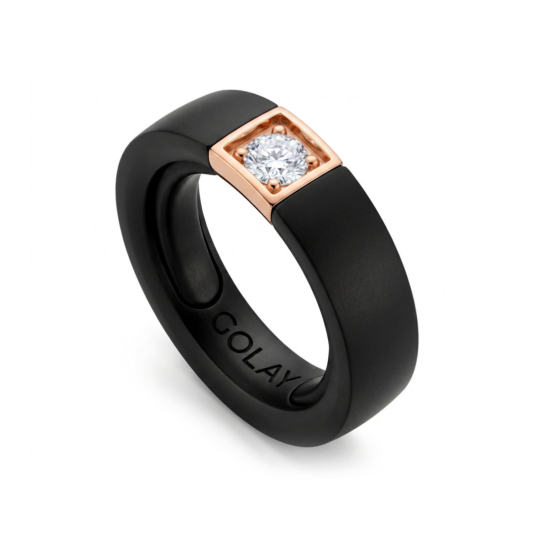 World Diamond Group black titanium ring, with 18kt rose gold element, set with 0.25ct diamond, adaptable with bearings from 13 to 17 GAN033O3DINETX-1317