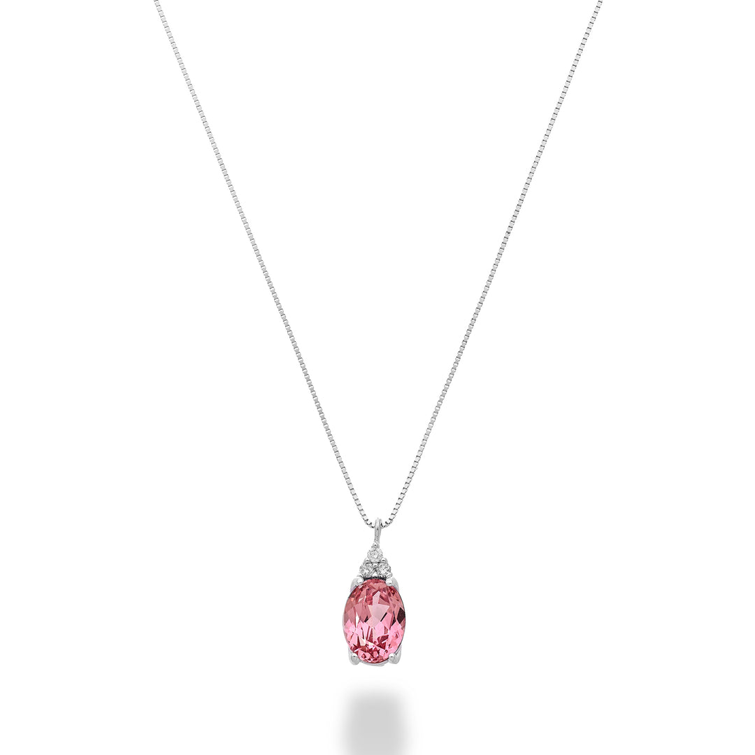 Nihama cl 18k ovale roze saffier 7x5 met drie diamanten ND5189O4ZFRP