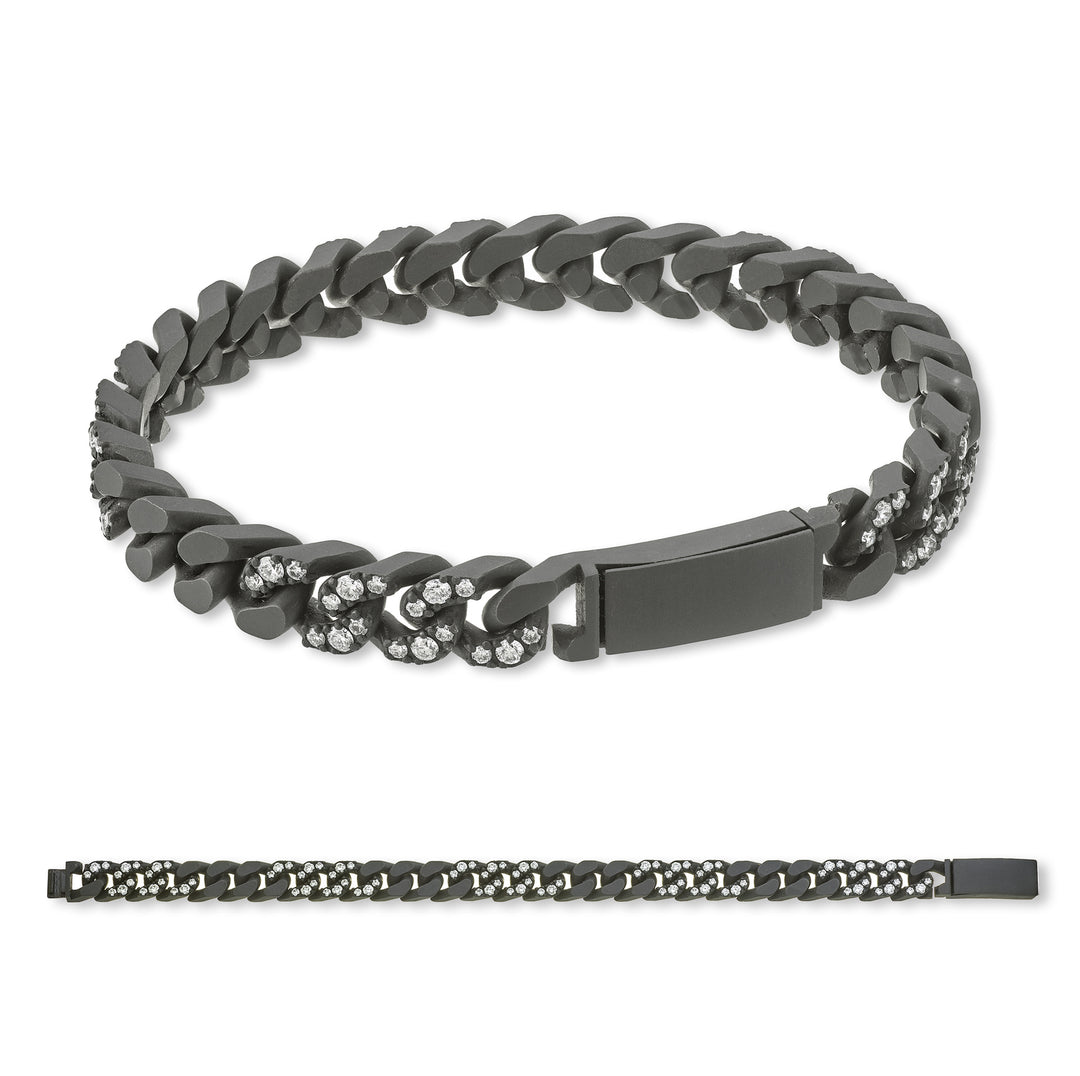 X-Diamond groumette bracelet 27 medium links in black titanium 3+3 recessed and smooth + smooth ch 20cm LXDBRG003DI2NE-200