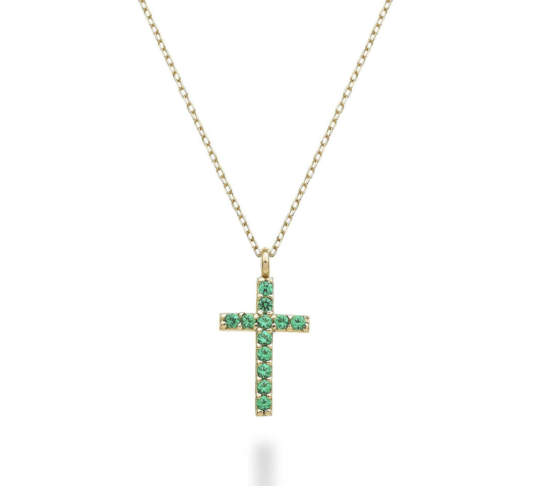 Mikiko cl 18k Kreuz Größe 4 Gelbgold mit Smaragden 0,20 ct MDCRO4O1SMR
