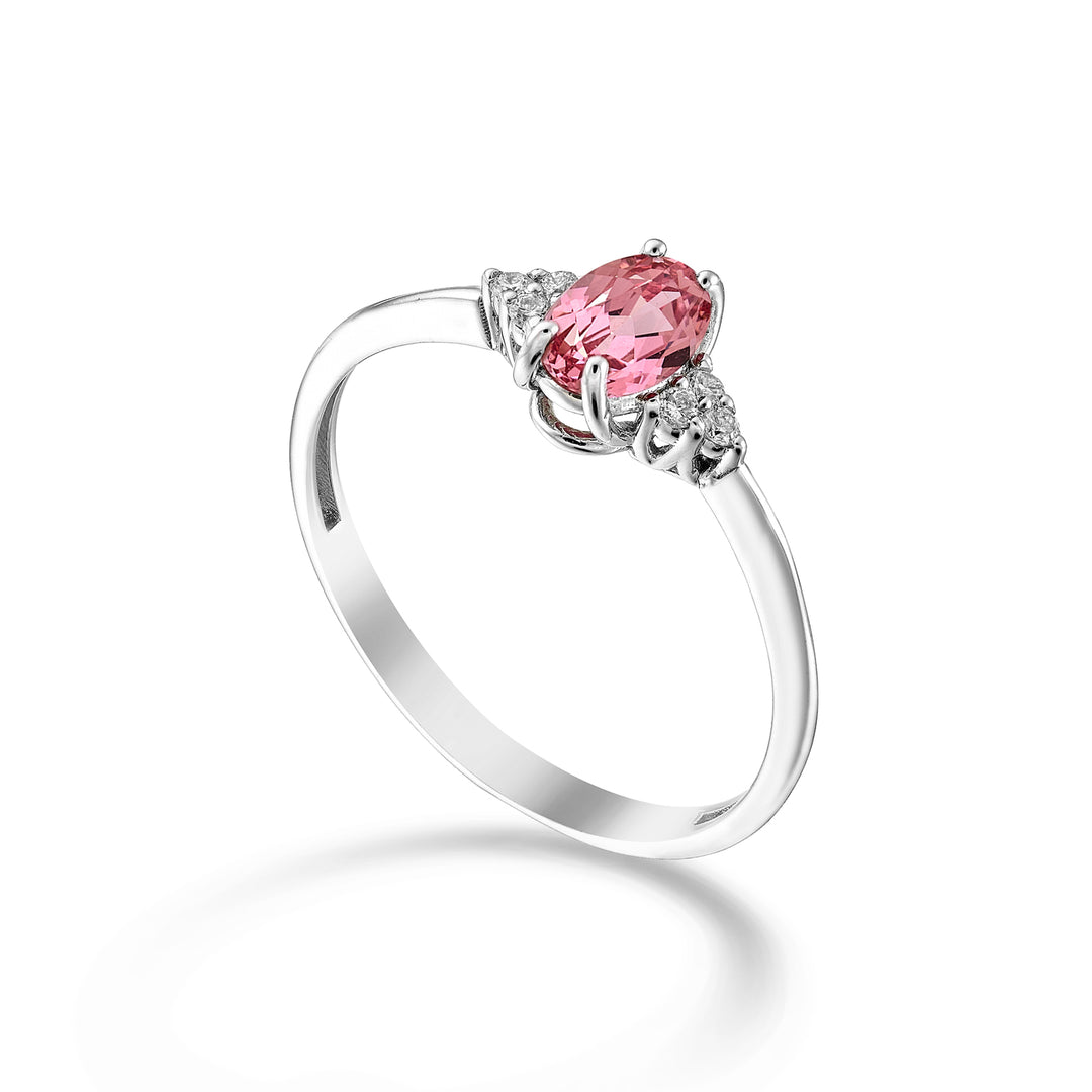 Mikiko een 18k ovale roze saffier 6x4 en zijdiamanten MA5211O4ZFRP