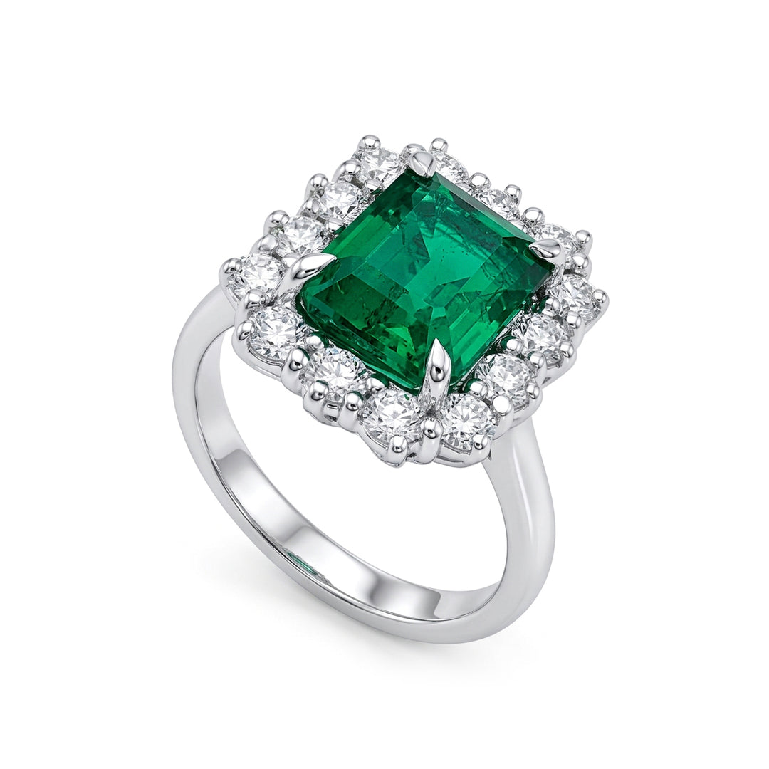 Golay oct emerald ring 9x7 contour 14 stones ACLC079DSM97A-26065110111