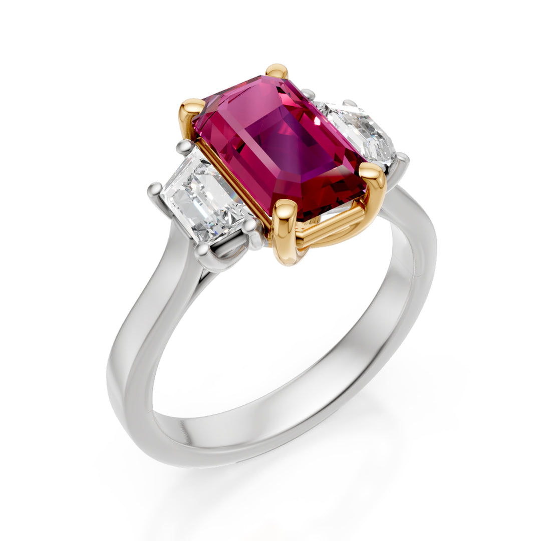 Golay octagonal ruby ring 9x6 and lateral trapezoids APU502DRU-24319110097