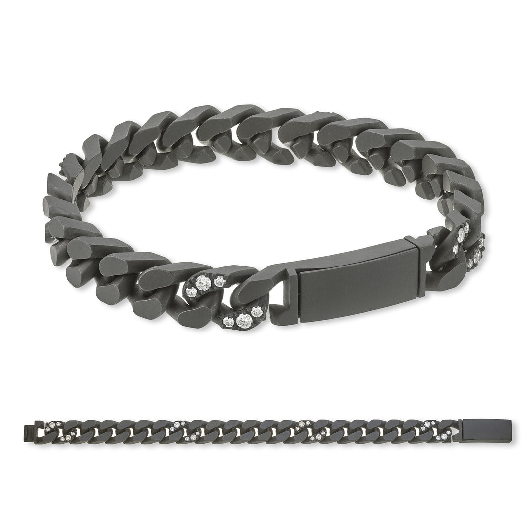 X-Diamond groumette armband 18 grote gladde schakels in zwart titanium + 4 verzonken + ch. glad 20cm LXDBRG004DI2NE-200