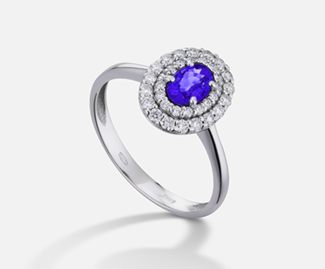 Mikiko een 18k tanzaniet n. ovaal 6x4 ct.0,38 dia ct.0,33 MA5117O4TZN