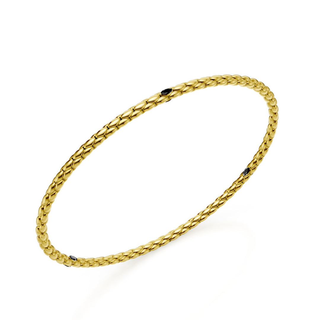 Golay bracelet in 9k yellow gold, with herringbone link and three elements with two black marquise diamonds each 15.5cm GBR039E3R1BK-155